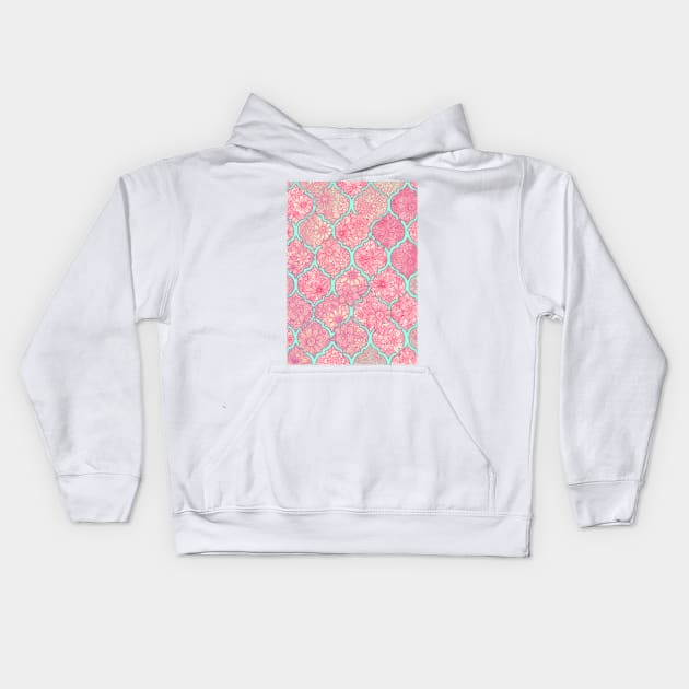 Moroccan Floral Lattice Arrangement - pink Kids Hoodie by micklyn